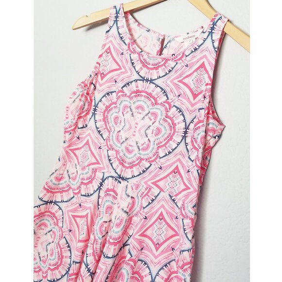 SUNDANCE Sleeveless Midi Dress 2 Powder Pink Blue Boho Print Sharkbite Hem Soft - Picture 4 of 11